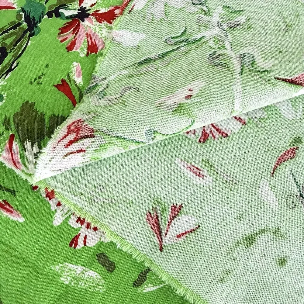 Vintage Fabric Cotton Retro 1960's Chartreuse Red Pink Indian Head Inc. 4+ yards